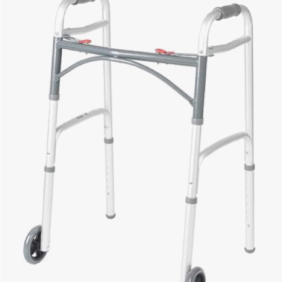 Drive Medical 10210-1 2-Button Folding Walker With Wheels, Rolling Walker